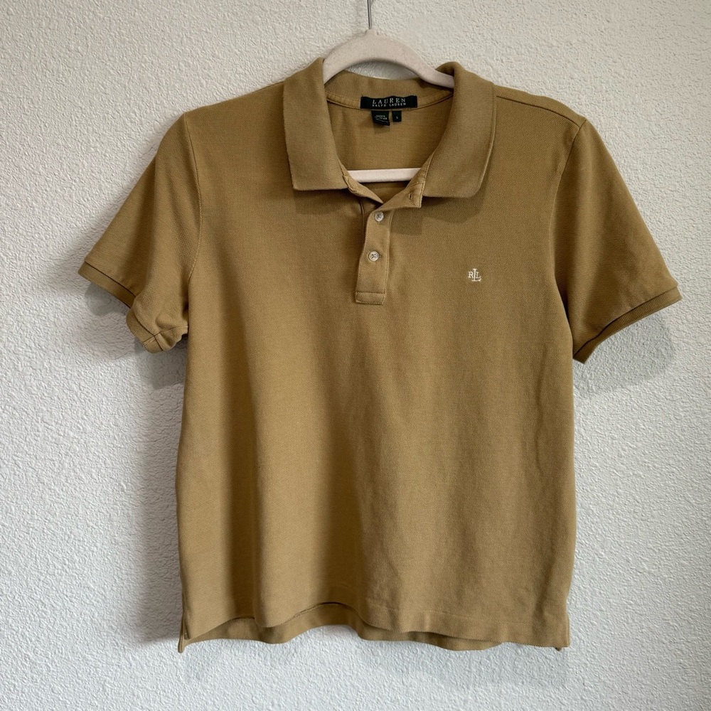 VTG Lauren Ralph Lauren Tan Polo Short Sleeve Academia Old Money Preppy Casual